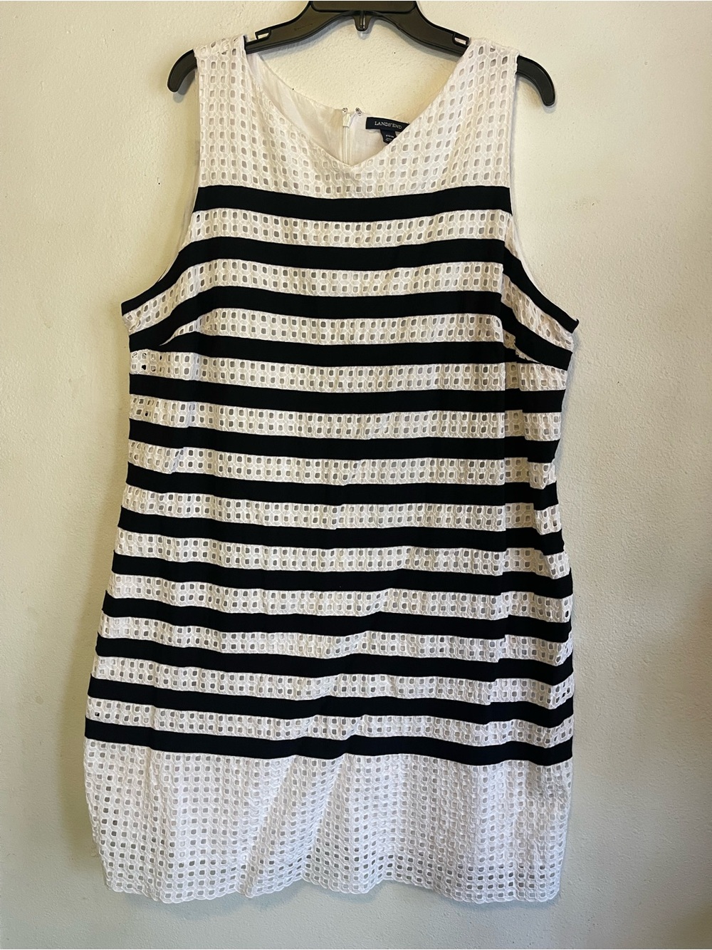 Lands' End Navy Label on White Eyelet Top